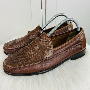 Brass Boot Brown Woven Leather Genuine Sheepskin Lined Walking Glove Loafers 8.5